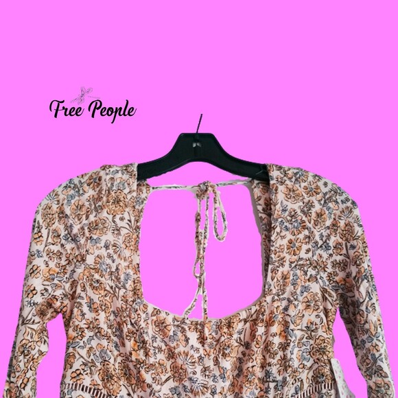 Free People NEW BOHEME Floral Lattice Trim Back Tie Dress 6 - Picture 2 of 12